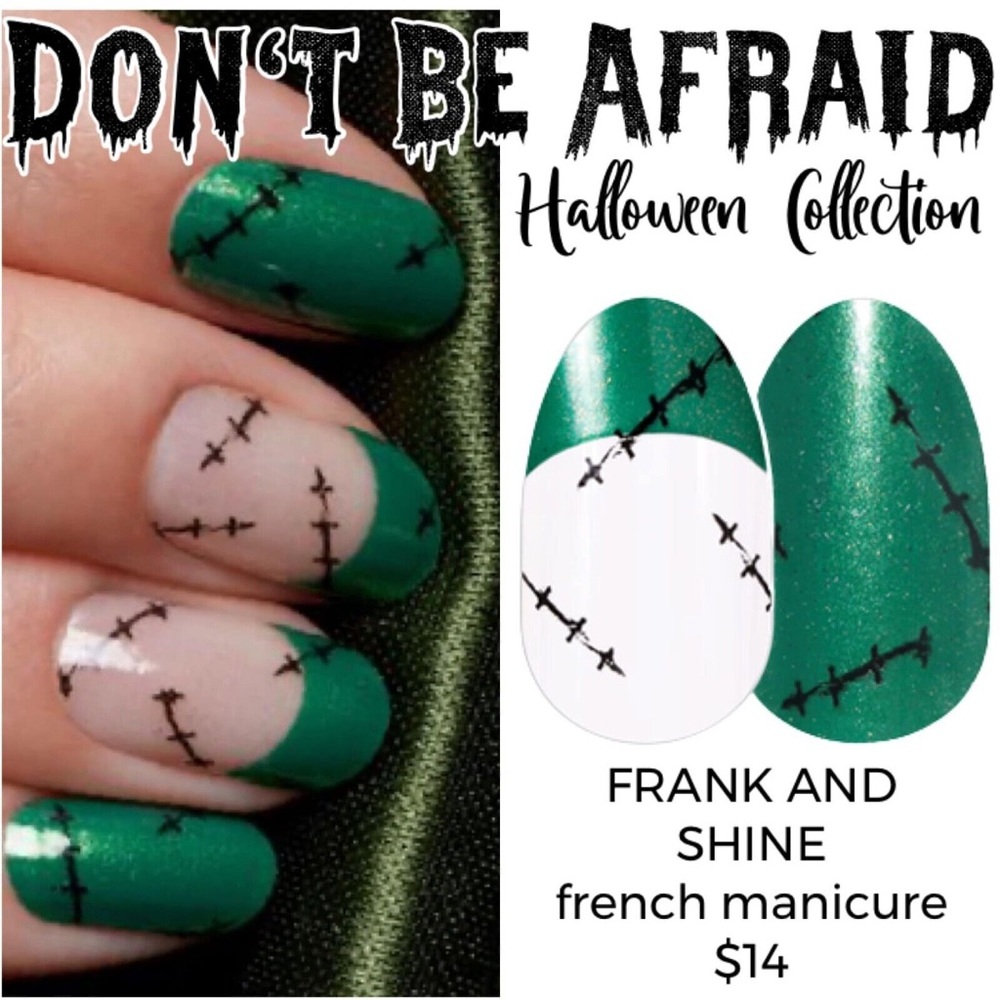 Color Street FRANK AND SHINE Halloween French Manicure Green Frankenstein Set